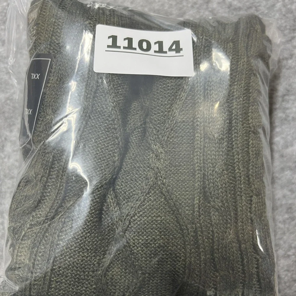 Tricots St Raphael Sweater Mens 2XL Green Cable Knit‎ Mock Neck Button Pullover